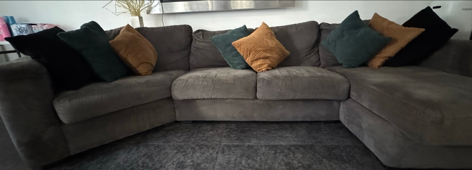 Grote grijze hoekbank 320 cm met chaise longue, Huis en Inrichting, Gebruikt, Hoekbank, 300 cm of meer, Ophalen of Verzenden