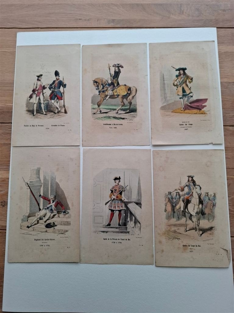 6 oude gravures van Franse Militairen, Ophalen of Verzenden