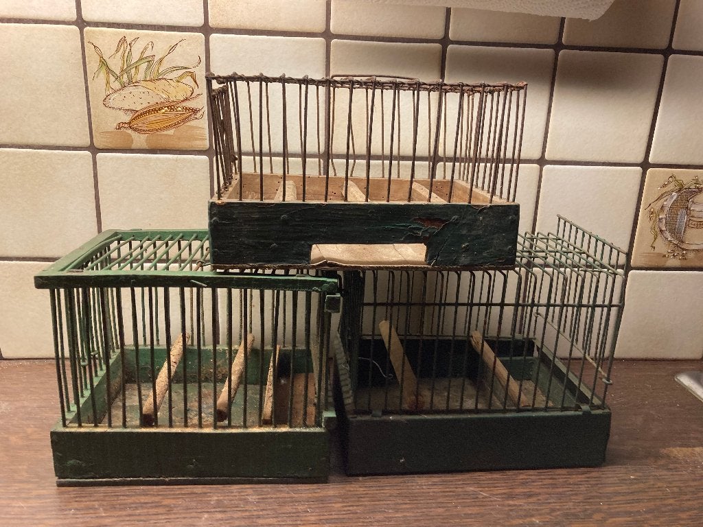 3x Brocante houten vogelkooitjes - broedkooitjes, Ophalen, ---, Vogelkooi, ---