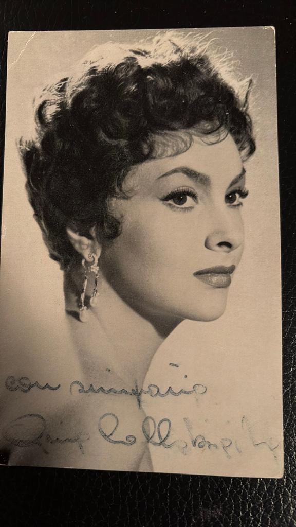 Gina Lollobrigida Kaart jaren 50 met echte handtekening, Verzenden, 1940 tot 1960, Ongelopen, Sterren en Beroemdheden