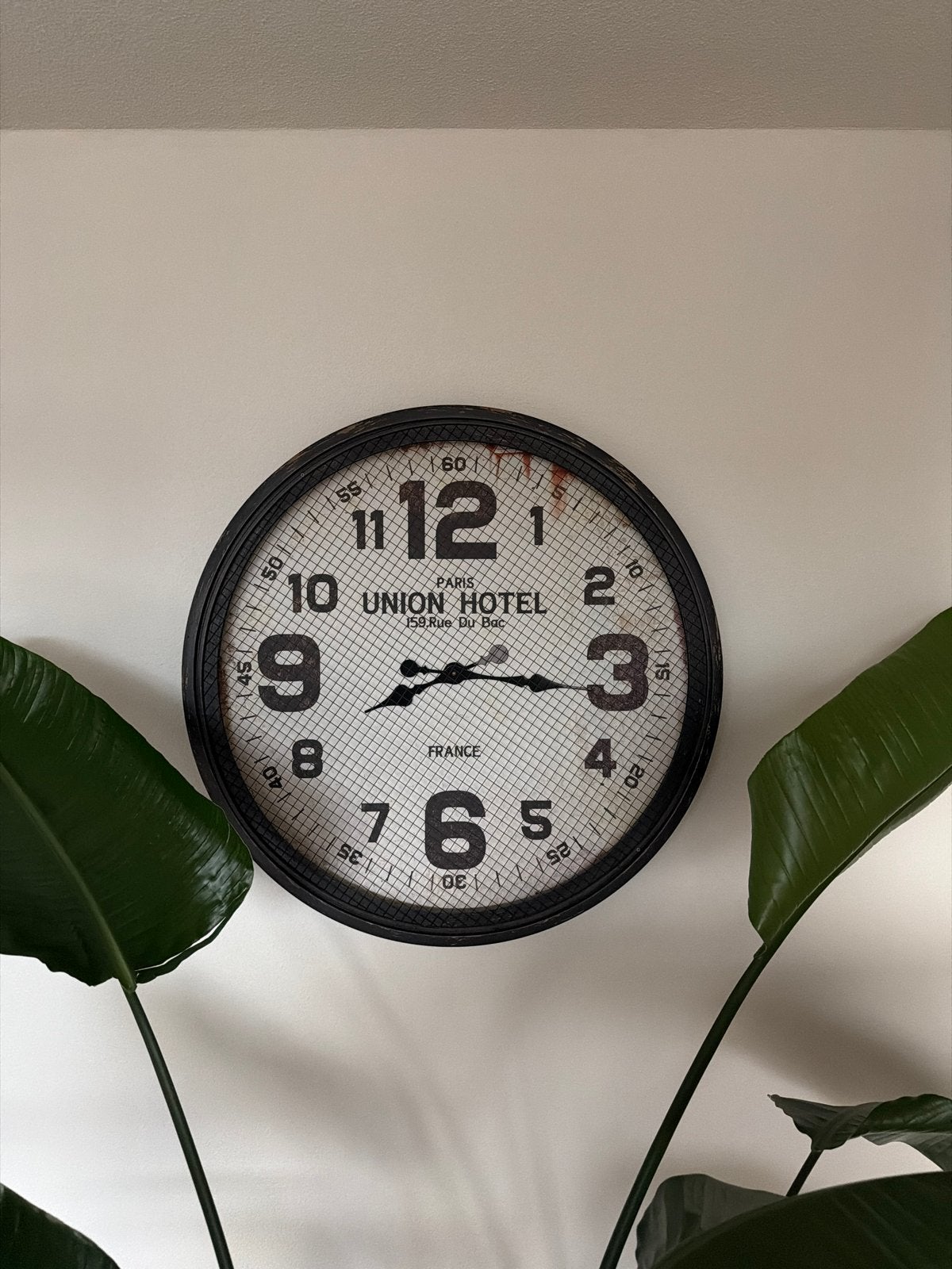 Grote wandklok 'Union Hotel' - Industrieel design, Ophalen, Zo goed als nieuw, Wandklok