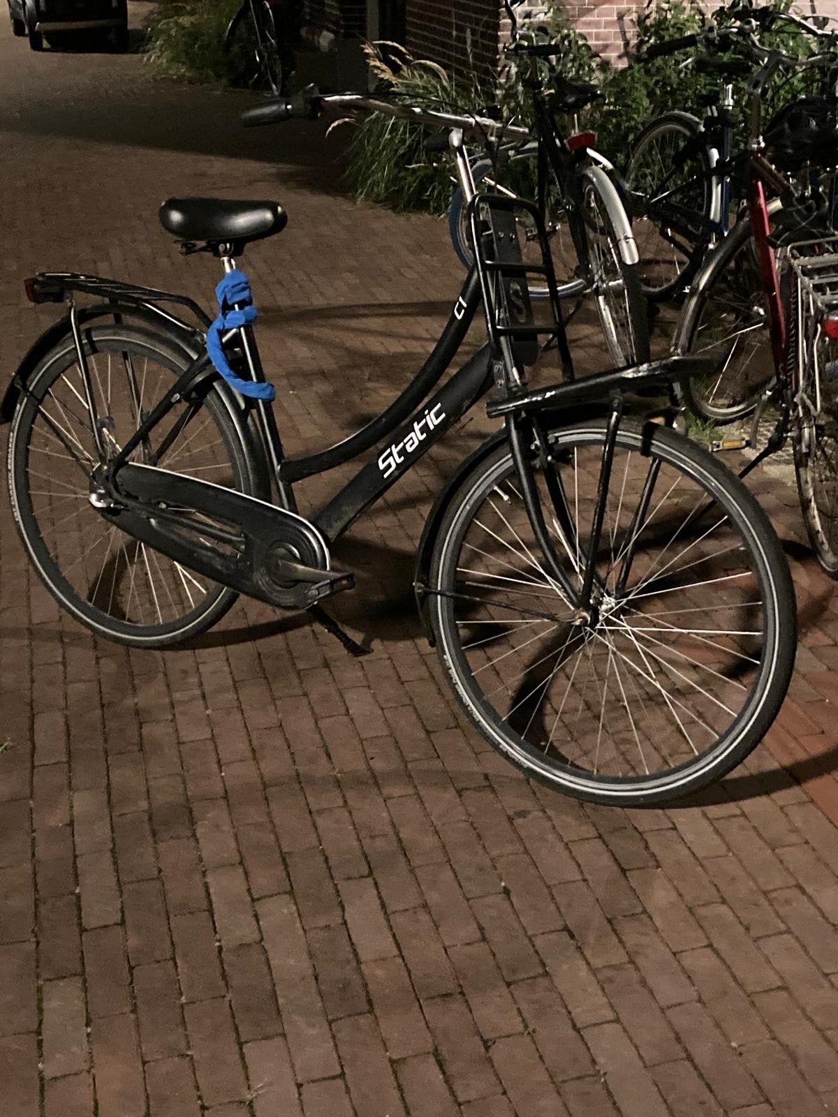 Zwarte Static damesfiets met voordrager, Overige merken, Velgrem, (Extra) lage instap, Ophalen of Verzenden