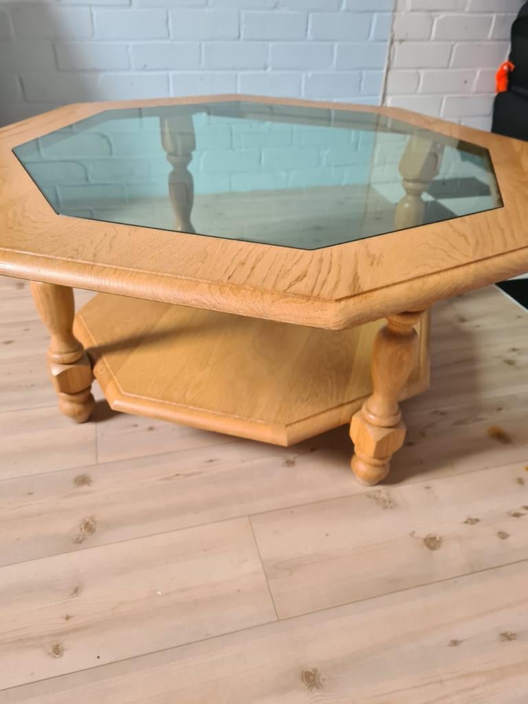 8-hoekige salontafel met glasplaat, Huis en Inrichting, Tafels | Salontafels, Gebruikt, Minder dan 50 cm, 50 tot 100 cm, 50 tot 100 cm