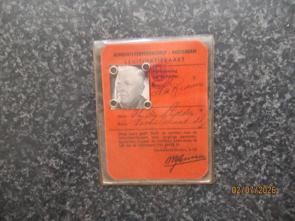 OUDE LEGITIMATIEKAART- VERVOERSBEDRIJF AMSTERDAM -YBEMA-1950, Ophalen of Verzenden, Zo goed als nieuw, Tram, Overige typen