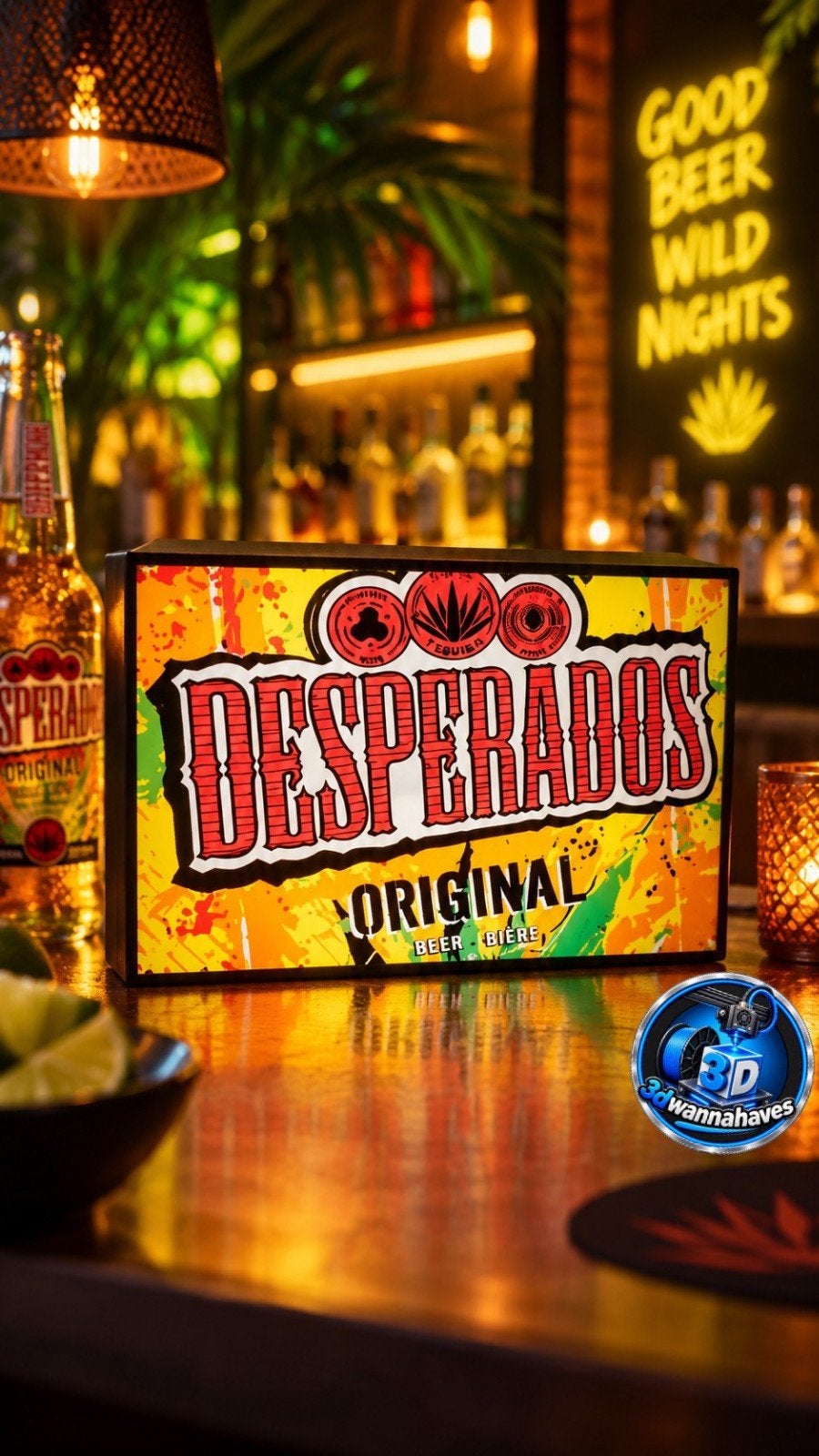 Desperados Lichtreclame LED - Blikvanger voor Bar/Mancave, Verzamelen, Biermerken, Ophalen of Verzenden, Gebruikt, Reclamebord, Plaat of Schild