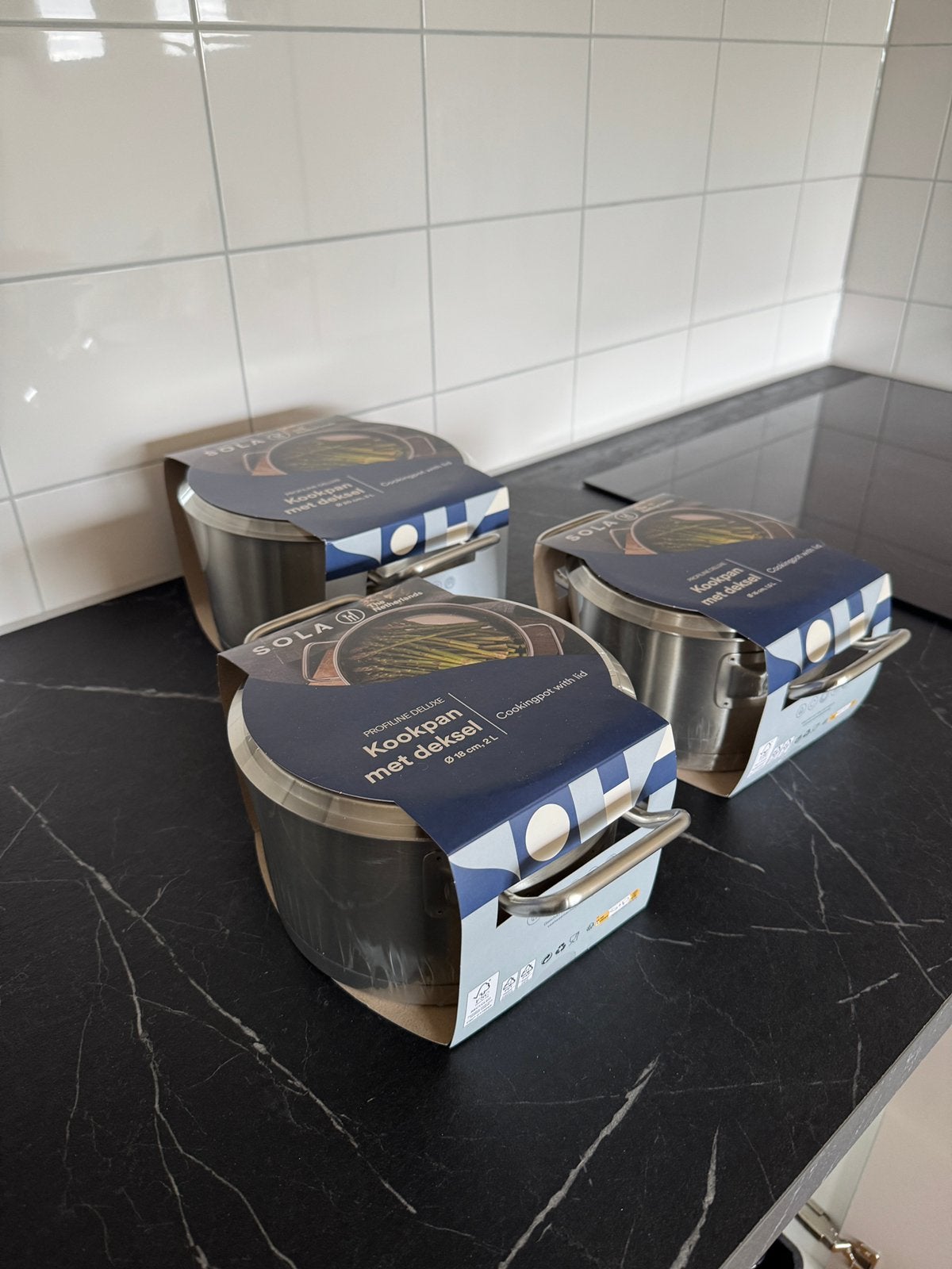 Sola 3 delige pannenset profiline Deluxe nieuw, Ophalen of Verzenden, Nieuw, Rvs, Pannenset