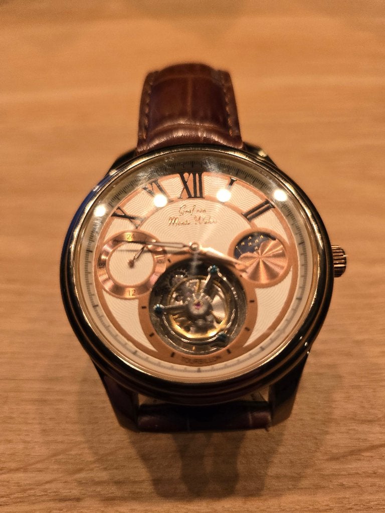 Tourbillon horloge, Overige merken, Overige materialen, Leer, Ophalen of Verzenden