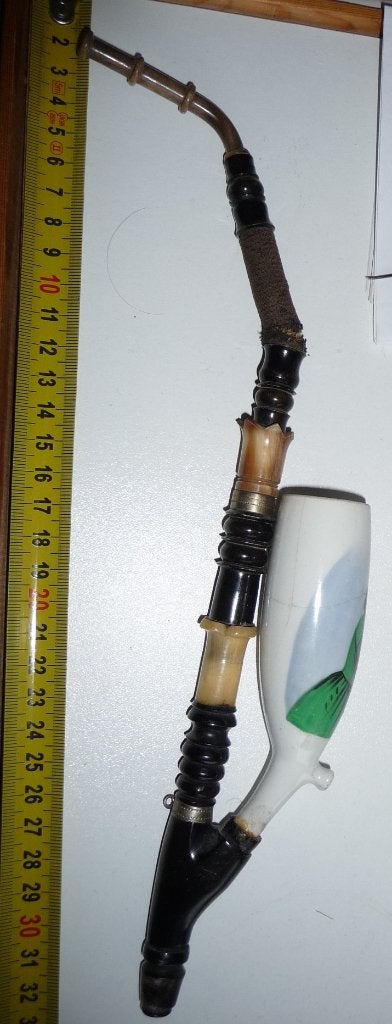 3 ORIGINELE OUDE PIJPEN MET PORSELEINEN KOPPEN, Verzenden, Gebruikt, (Water)pijp