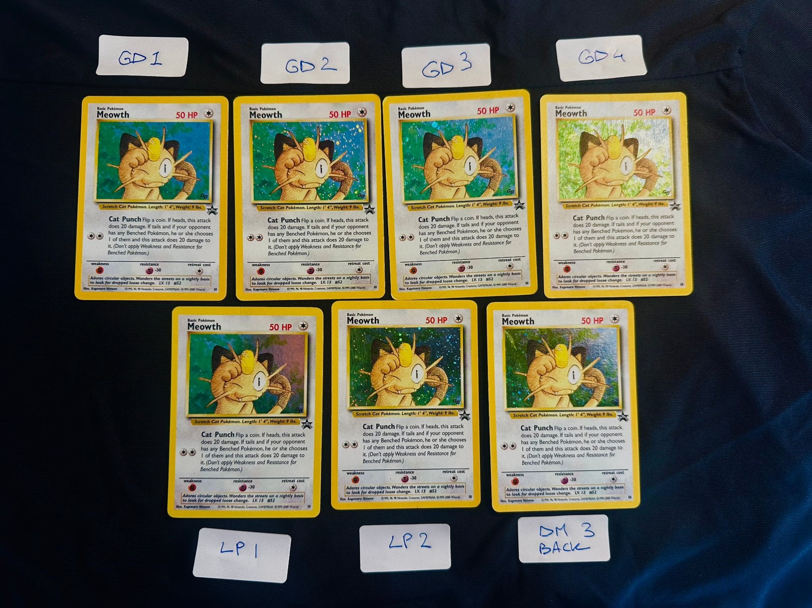 7  Meowth #10 Black Star Promo- pokemon - 1999 Vintage, Hobby en Vrije tijd, Ophalen of Verzenden, Gebruikt, Meerdere kaarten