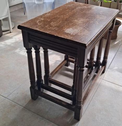 Compact 3-delige salontafel/bijzettafel set, Huis en Inrichting, Minder dan 55 cm, Gebruikt, Vintage, Rechthoekig