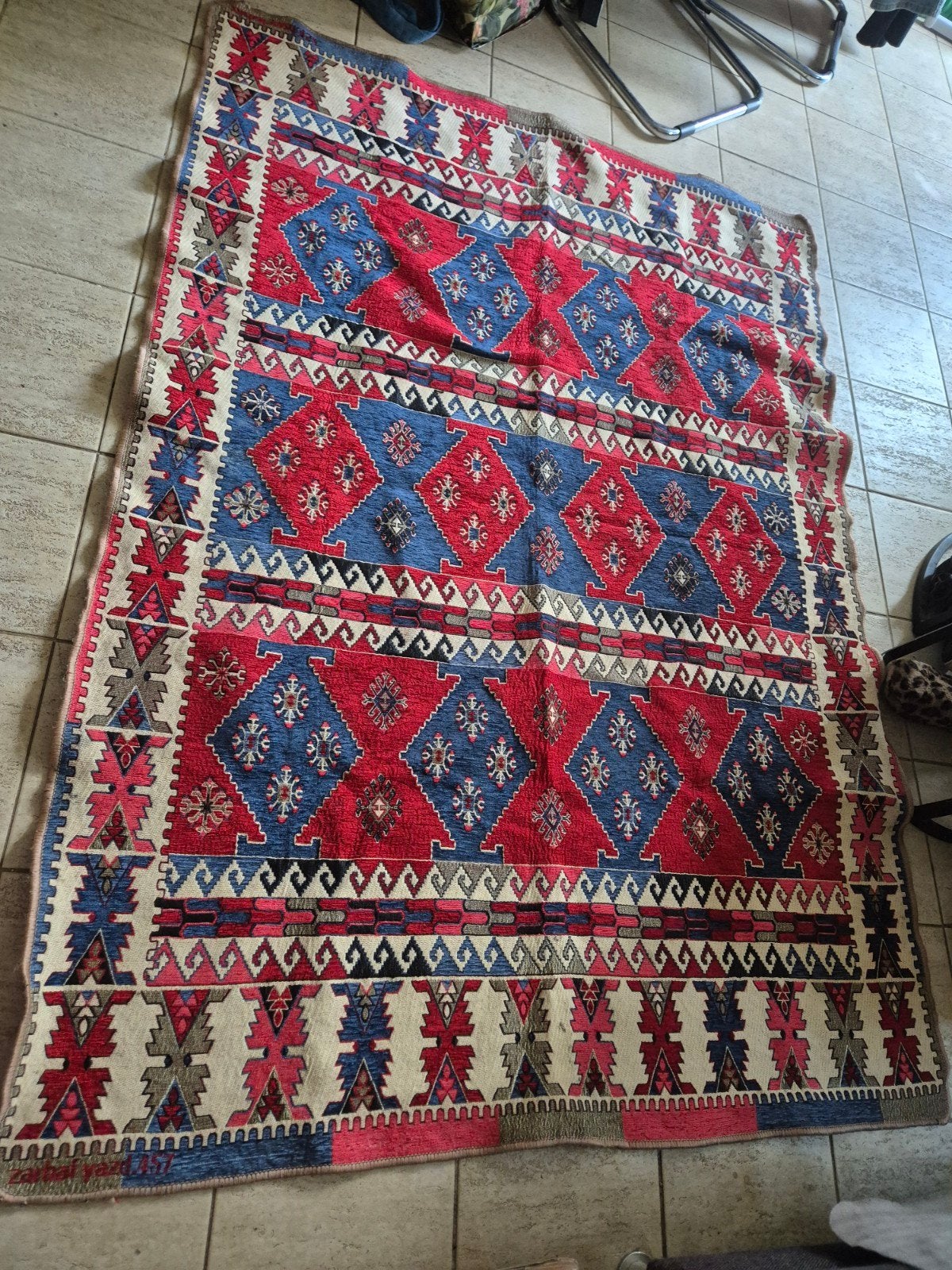 Prachtig tweezijdig Kelim kleed - rood/blauw patroon, Ophalen of Verzenden