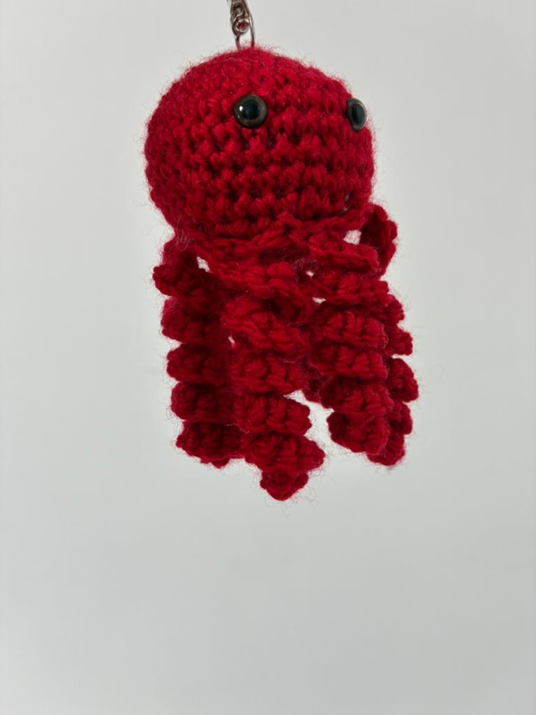 Gehaakte sleutelhanger octopus, Overige materialen, Nieuw, Ophalen of Verzenden, Rood