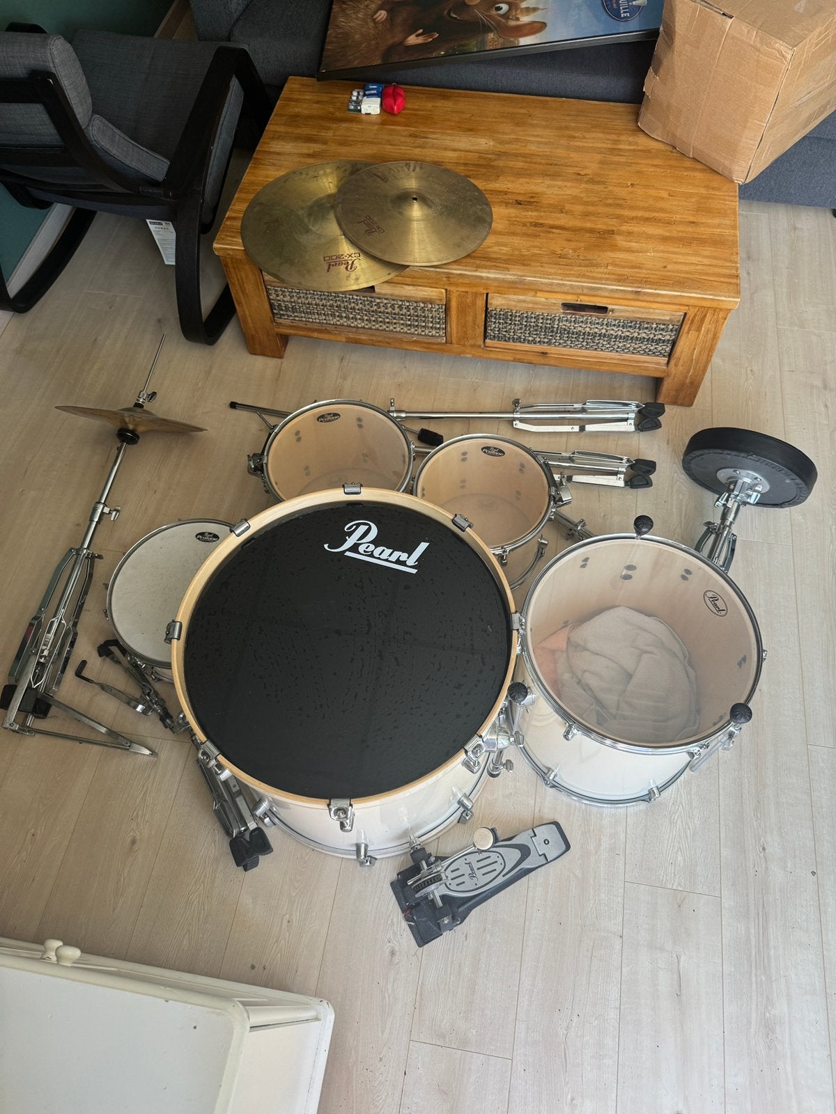 Pearl akoestisch drumstel met kruk, Ophalen, Gebruikt, Pearl