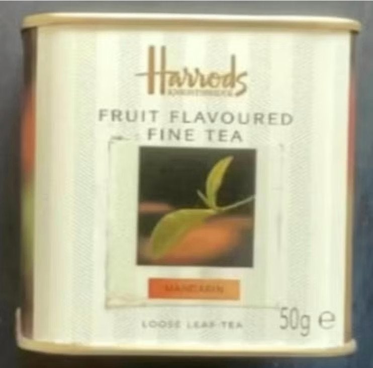 Vierkant blik Harrods; fruit flavoured fine tea, Verzamelen, Blikken, Ophalen of Verzenden, Zo goed als nieuw, Thee