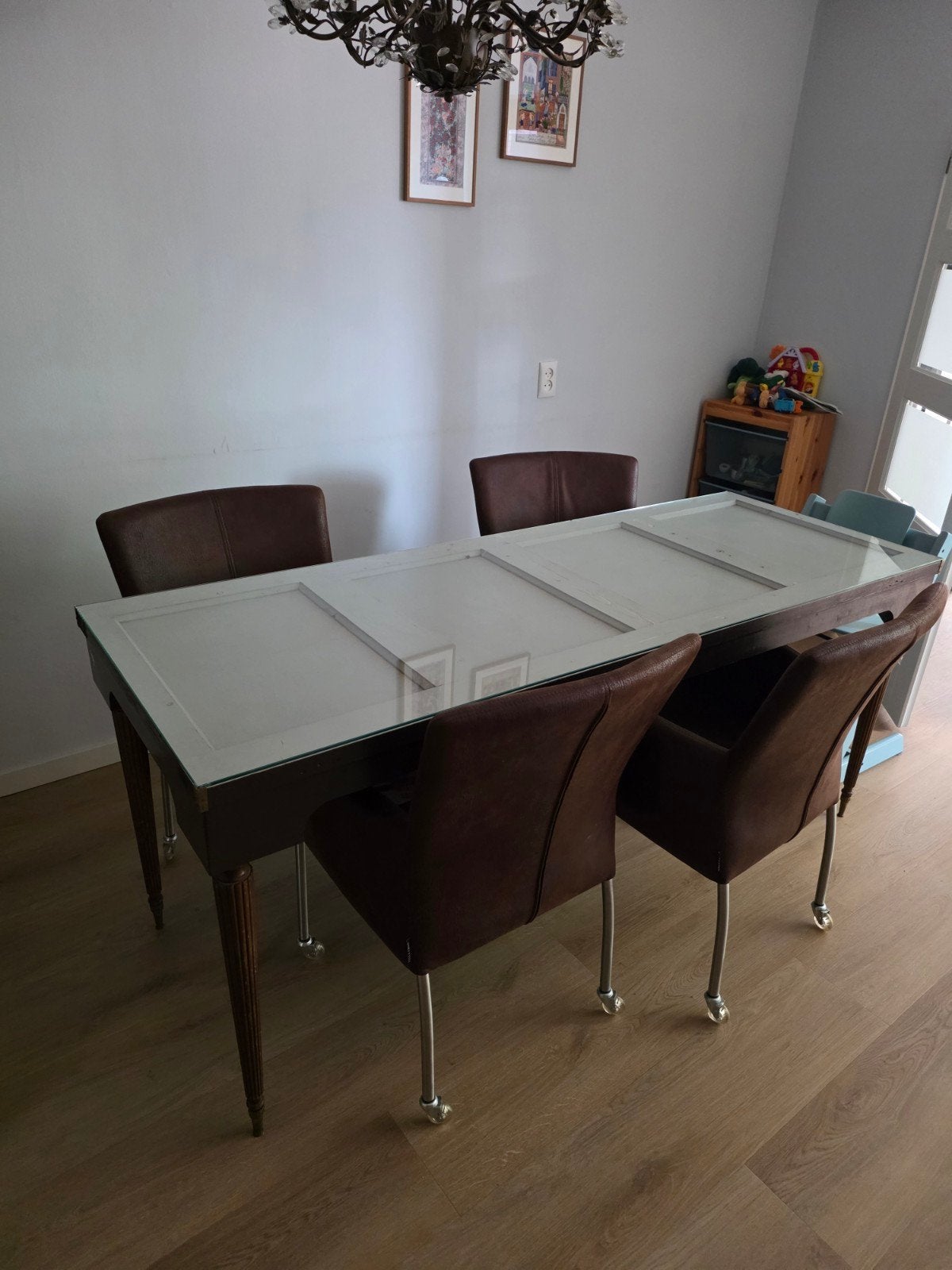 Unieke VT Wonen Eettafel: Paneeldeur met Art Deco Poten, Ophalen, Gebruikt, Glas, 50 tot 100 cm