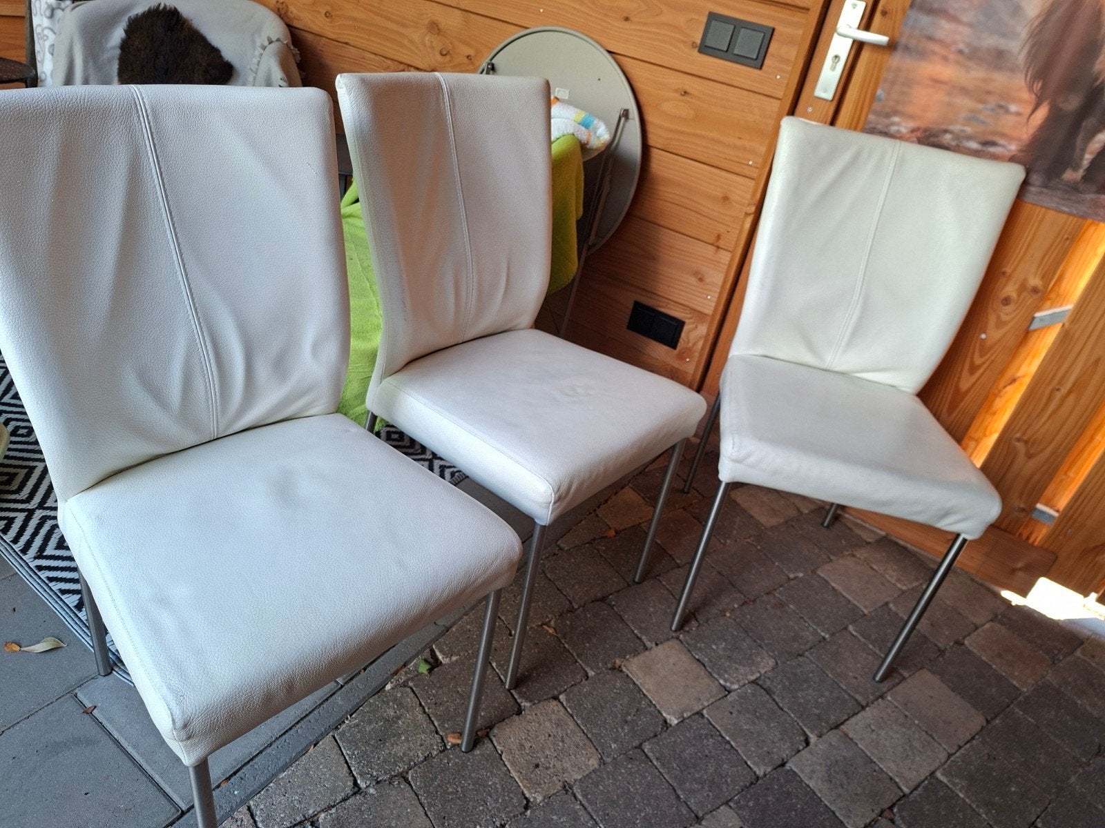 wit leren eetkamerstoelen, Huis en Inrichting, Stoelen, Ophalen, Gebruikt, Drie, Wit