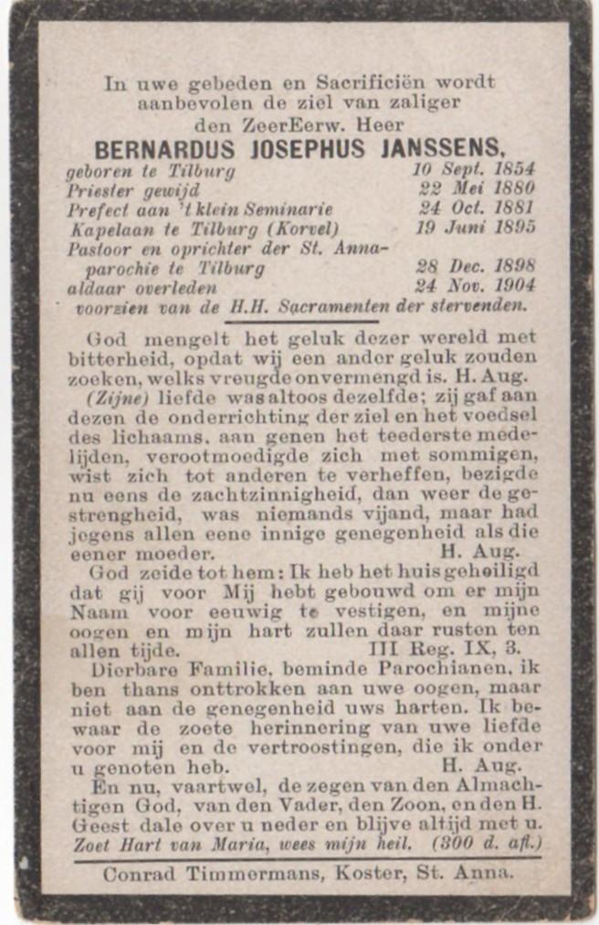 Pastoor Bernardus Janssens 1854 Tilburg + 1904 Tilburg, Verzamelen, Verzenden