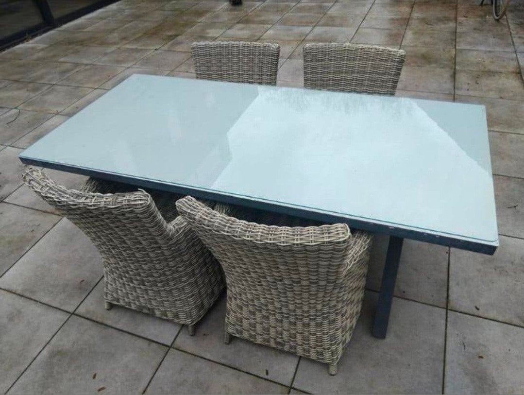 4x rotan stoel met kussens en grote tafel 207x97 cm tuinset, Tuin en Terras, Ophalen of Verzenden, Gebruikt, Rond