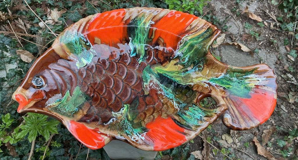 Kleurrijke Vallauris Frankrijk retro 50/60er jaren grote vis, Ophalen