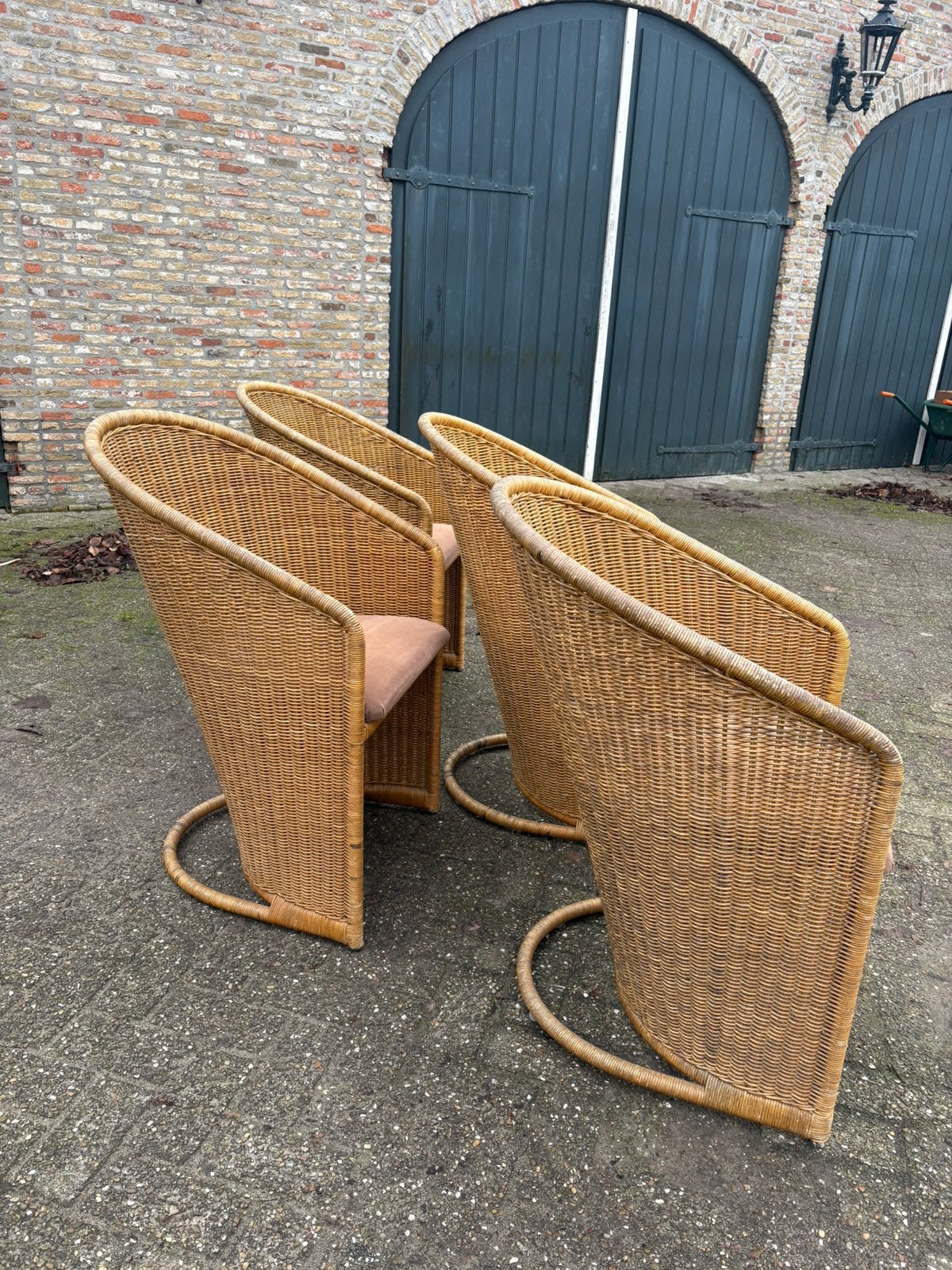 4 vintage stoelen rotan, Huis en Inrichting, Twee, Bruin, Jaren 80, ?