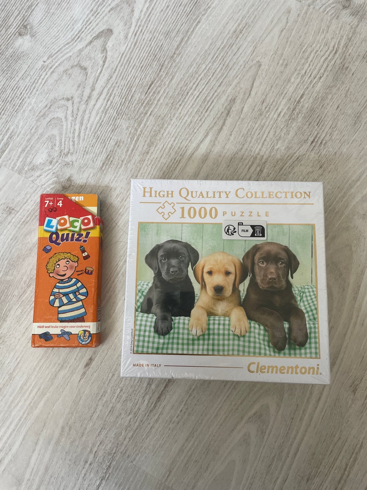 Clementoni 1000 stukjes puzzel met puppy's en Loco Quiz, Ophalen of Verzenden, 500 t/m 1500 stukjes, Nieuw, Legpuzzel