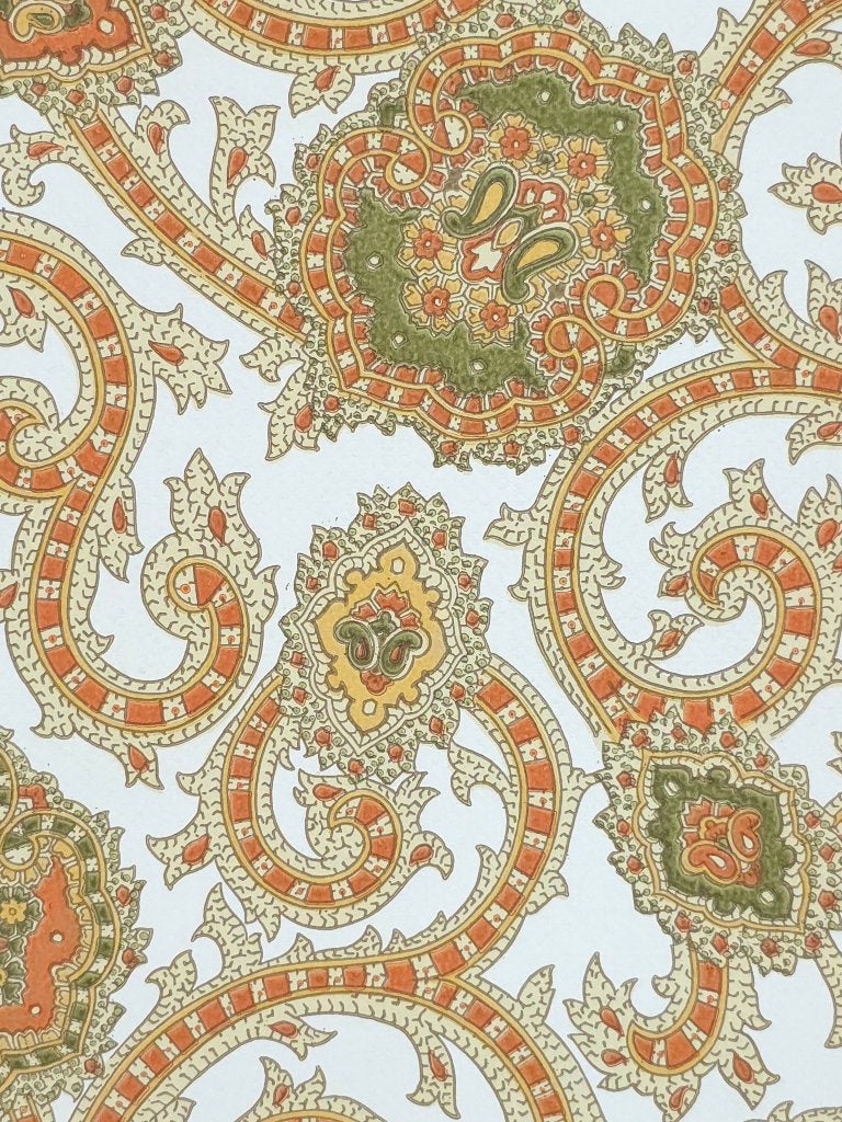 5445 Retro paisley behang in rood groen wit beige swiet, Ophalen of Verzenden, Groen