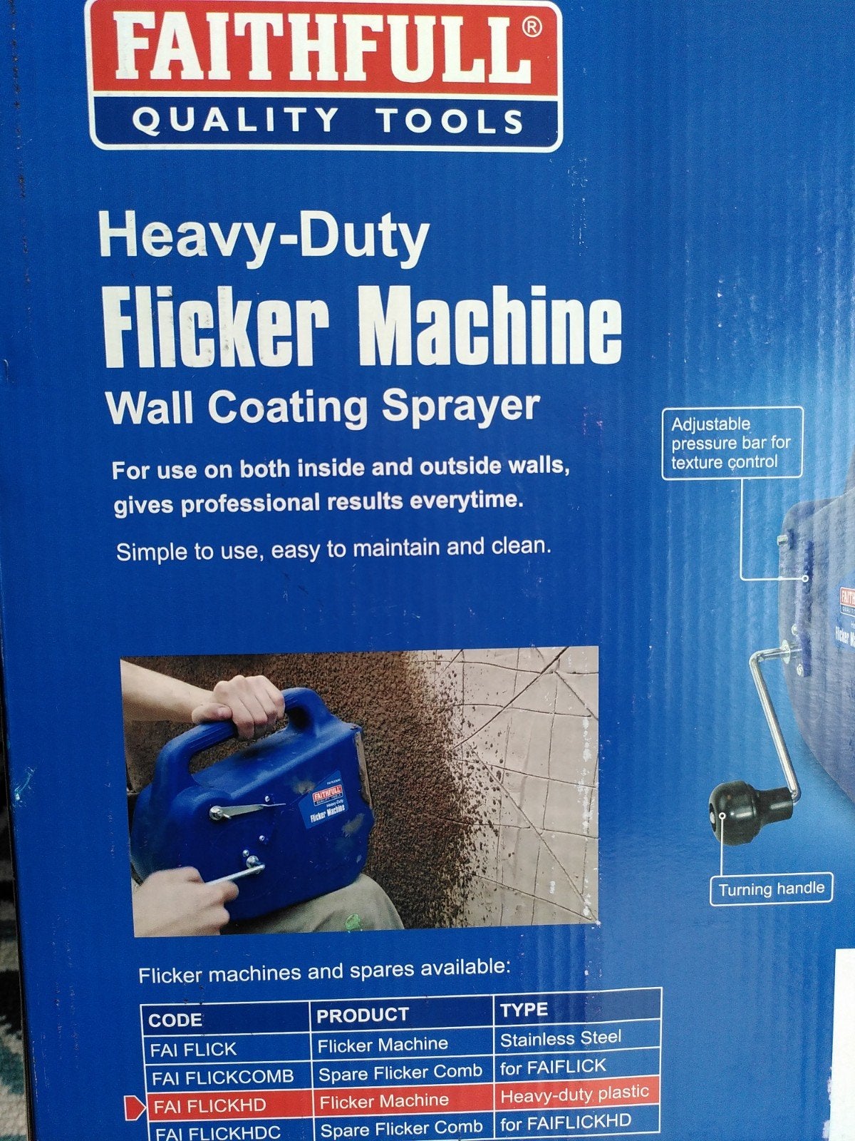 Faithfull Heavy-Duty Flicker Machine Muurcoating Spuit, Ophalen of Verzenden