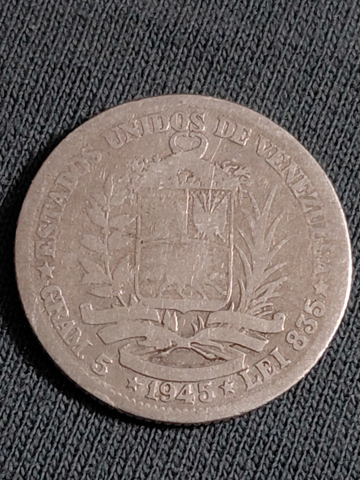 Venezuela 1 Bolivar 1945 - Zilver, Verzenden, Zuid-Amerika, Losse munt, Zilver
