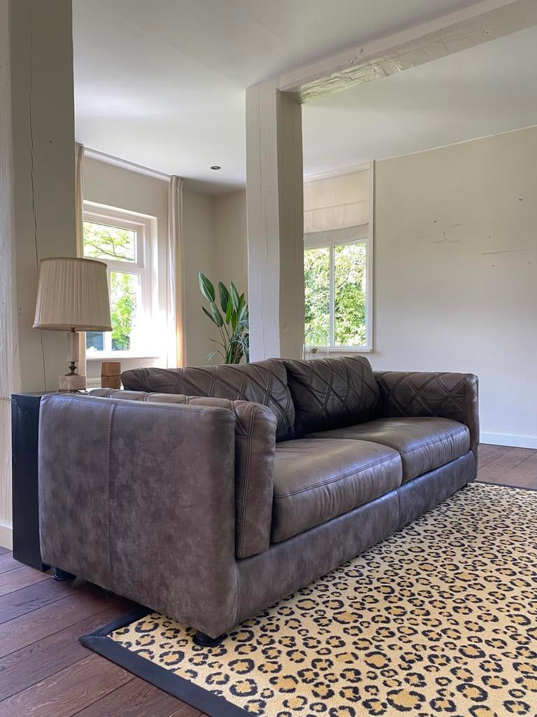 Stoere lederen bank van Pine Design, drie-zits, man cave, Huis en Inrichting, Banken | Bankstellen, Ophalen, Gebruikt, Driepersoons