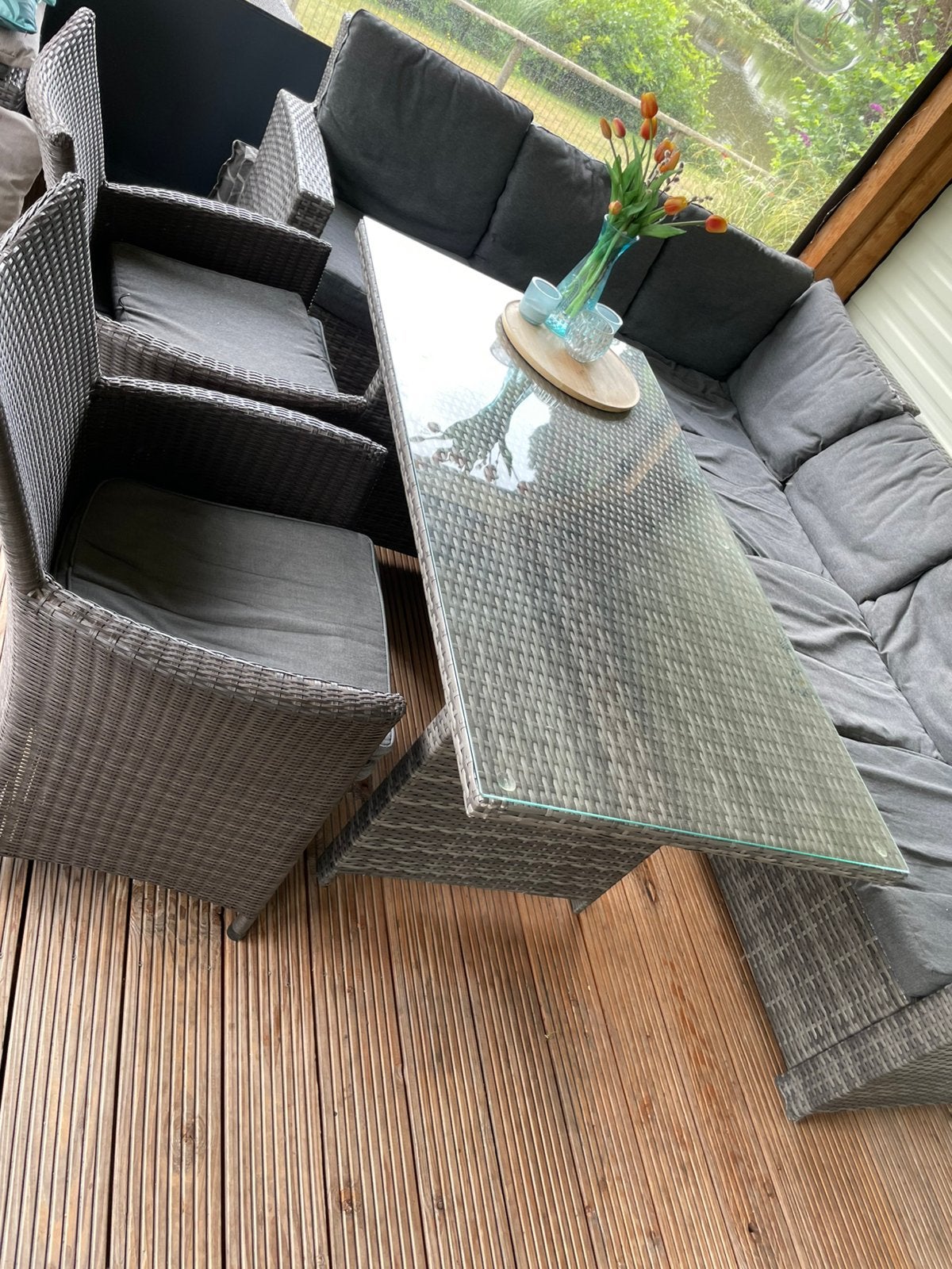 Loungeset met tafel en glasplaat, Ophalen, Gebruikt, Loungeset, Wicker