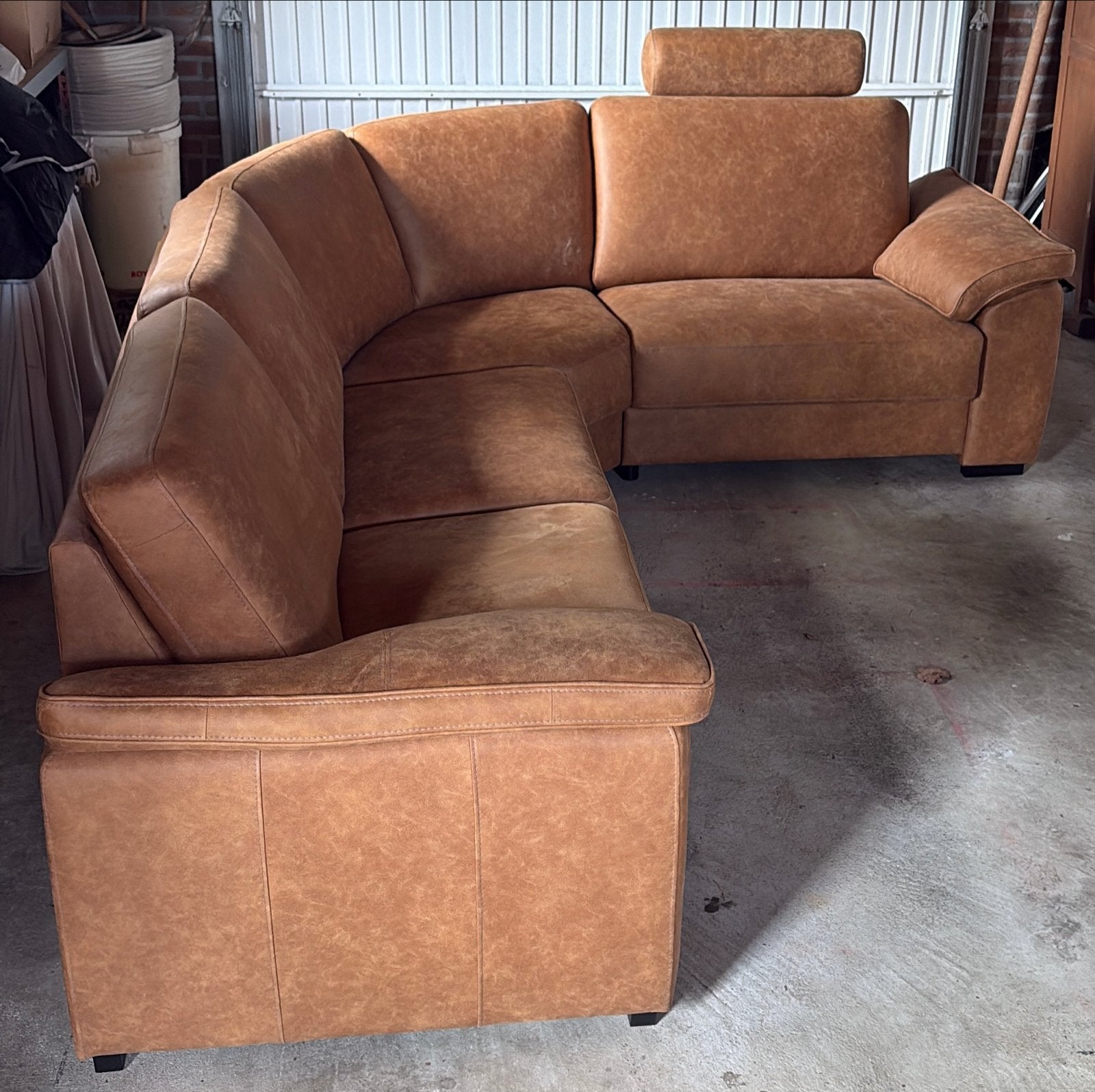 *ZGAN* 4/5- zits bank cognackleurige kunstlederbekleding, Ophalen, 250 tot 300 cm, Industrieel/landelijk, Hoekbank