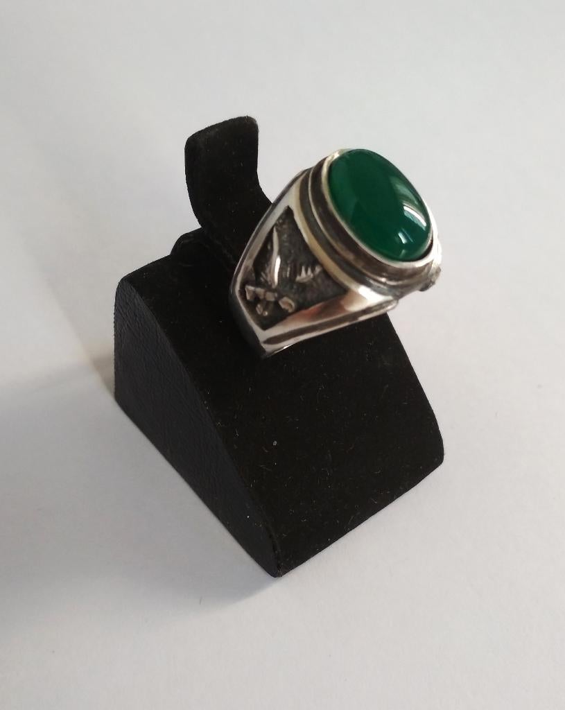 Zilveren herenring met groene chalcedoon, 20 of groter, Verzenden, Heer, Nieuw