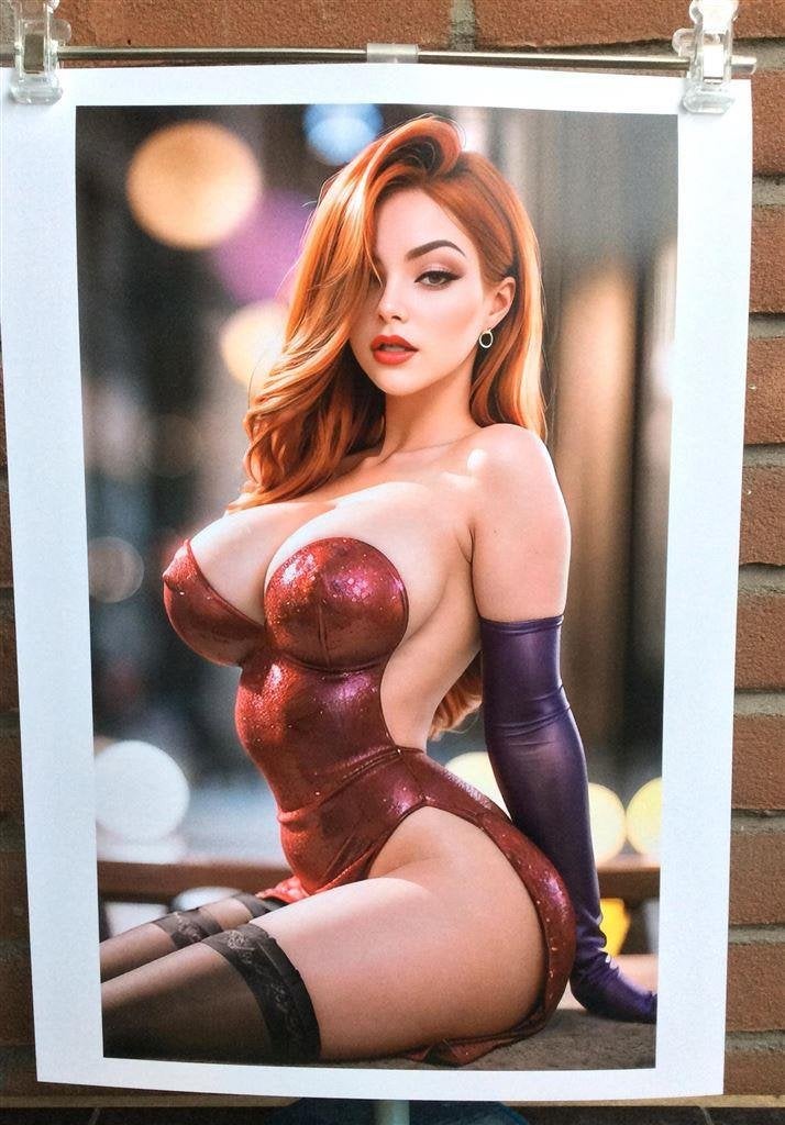 Kunst Print Pin up Poster Sexy Jessica Rabbit lingerie, Verzenden, Kuifje, Nieuw, Beeldje of Figuurtje