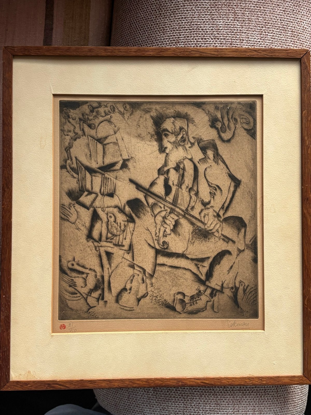 Originele ets Nicolas Eekman – Violist/Muzikant (21/50), Antiek en Kunst, Kunst | Etsen en Gravures, Dagelijks leven, Ophalen of Verzenden