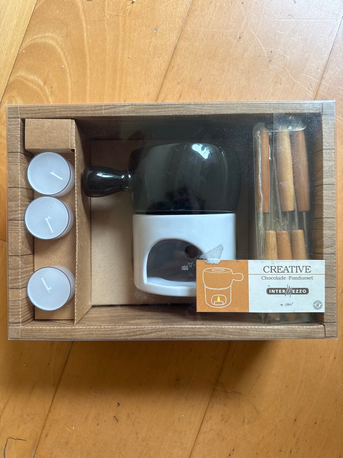 Nieuw: chocolade fondueset met kaarsjes en vorkjes, Ophalen, Overige typen, Nieuw, Zwart