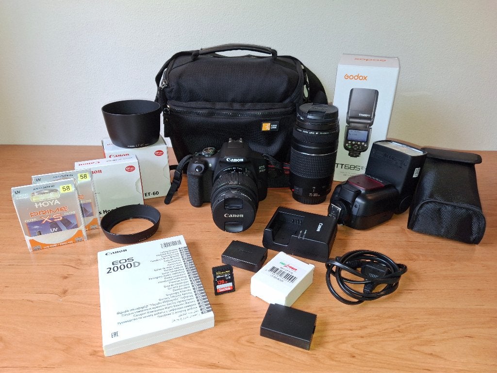 Canon EOS 2000D pakket, Audio, Tv en Foto, Fotocamera's Digitaal, Ophalen, Spiegelreflex, Canon, Geheugenkaart