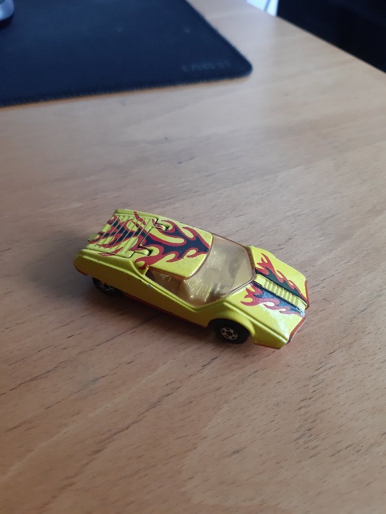 Matchbox #33 Datsun 128x bright yellow with flames, Verzenden, Gebruikt, Auto