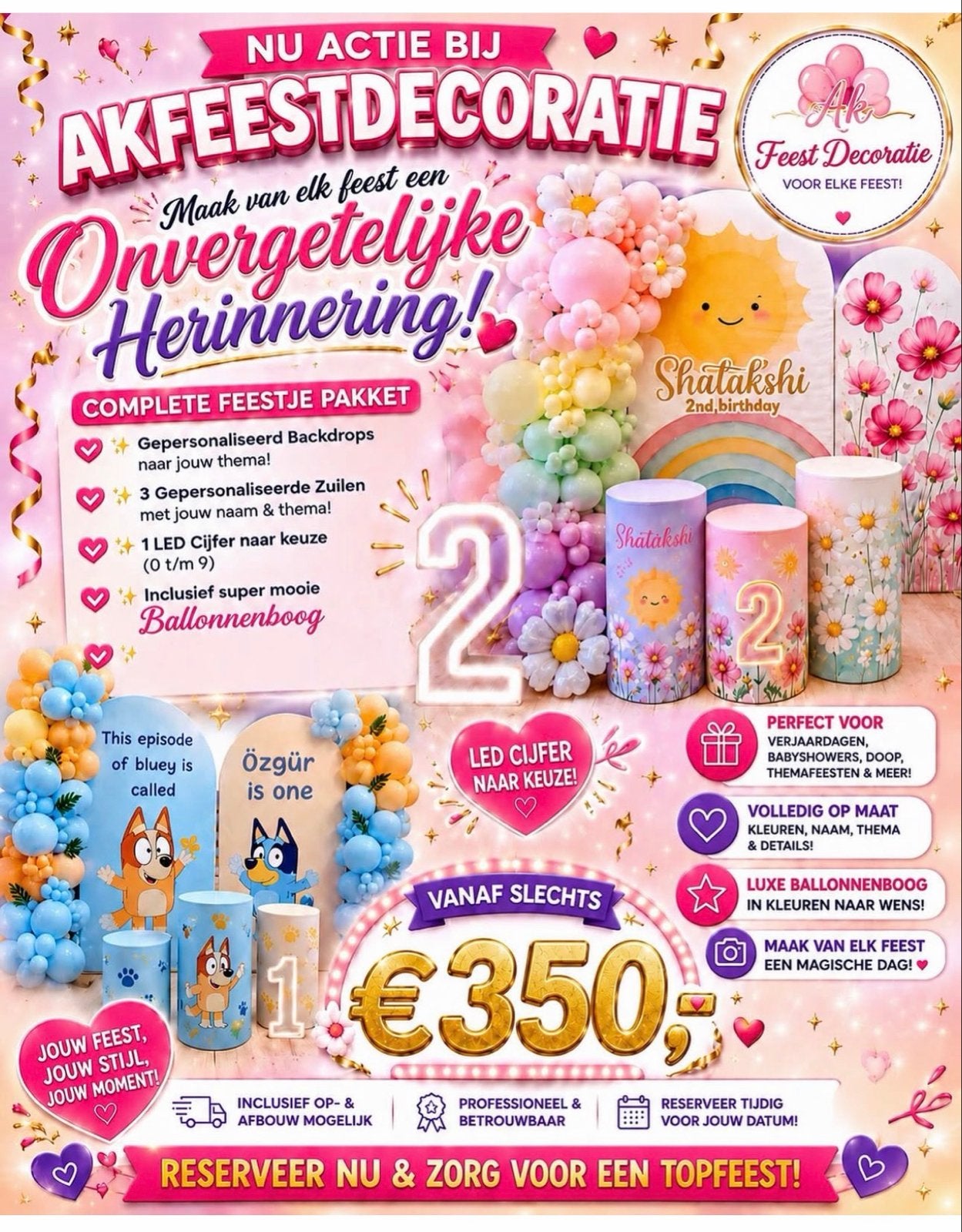 Backdrop, LED cijfer & ballonnenboog, Ophalen of Verzenden, Zo goed als nieuw, Verjaardag