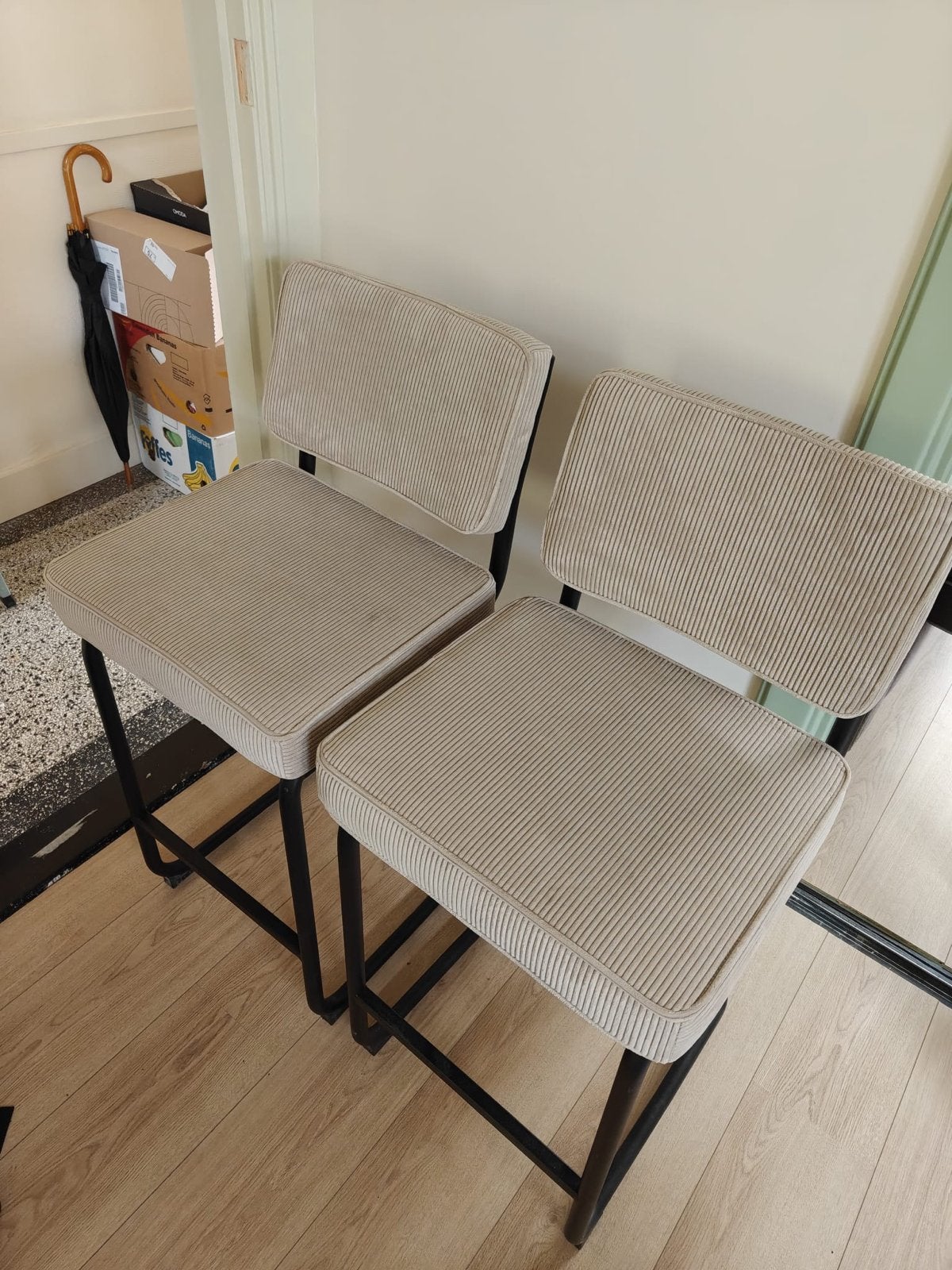 Set van 2 barkrukken met rugleuning, Ophalen, Met voetsteun, 60 tot 90 cm, Nieuw