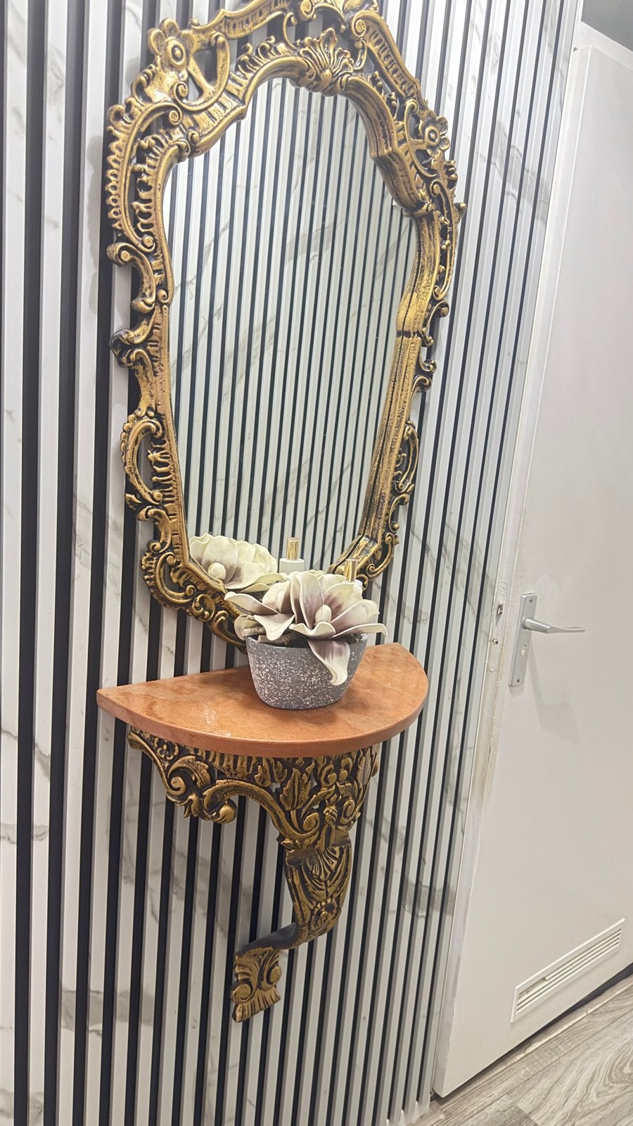 Gouden Barok Spiegel met marmer- Klassieke Elegantie, Ophalen, Ovaal, 50 tot 100 cm, 100 tot 150 cm