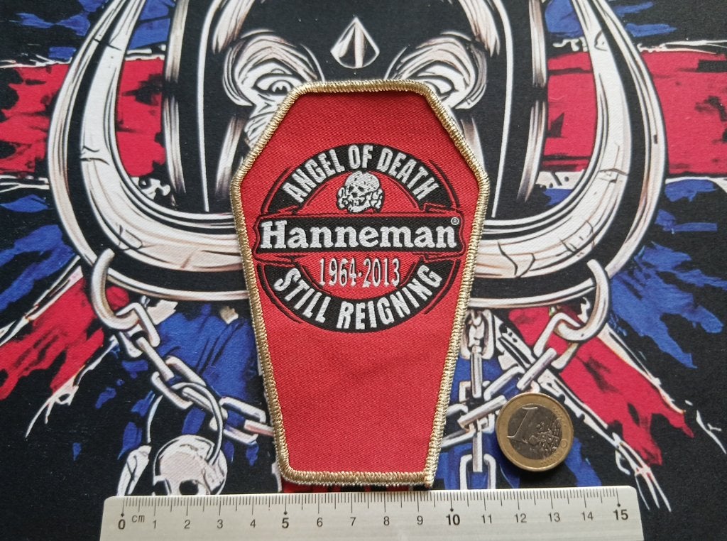 Slayer mooie Jeff Hanneman coffin patch 94 gouden border, Verzamelen, Ophalen of Verzenden, Nieuw, Kleding