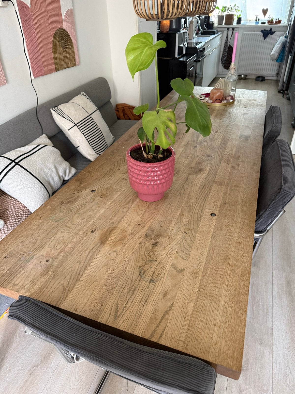 Massief eiken eettafel - 240x80cm, Huis en Inrichting, Ophalen, Gebruikt, Eikenhout, 200 cm of meer