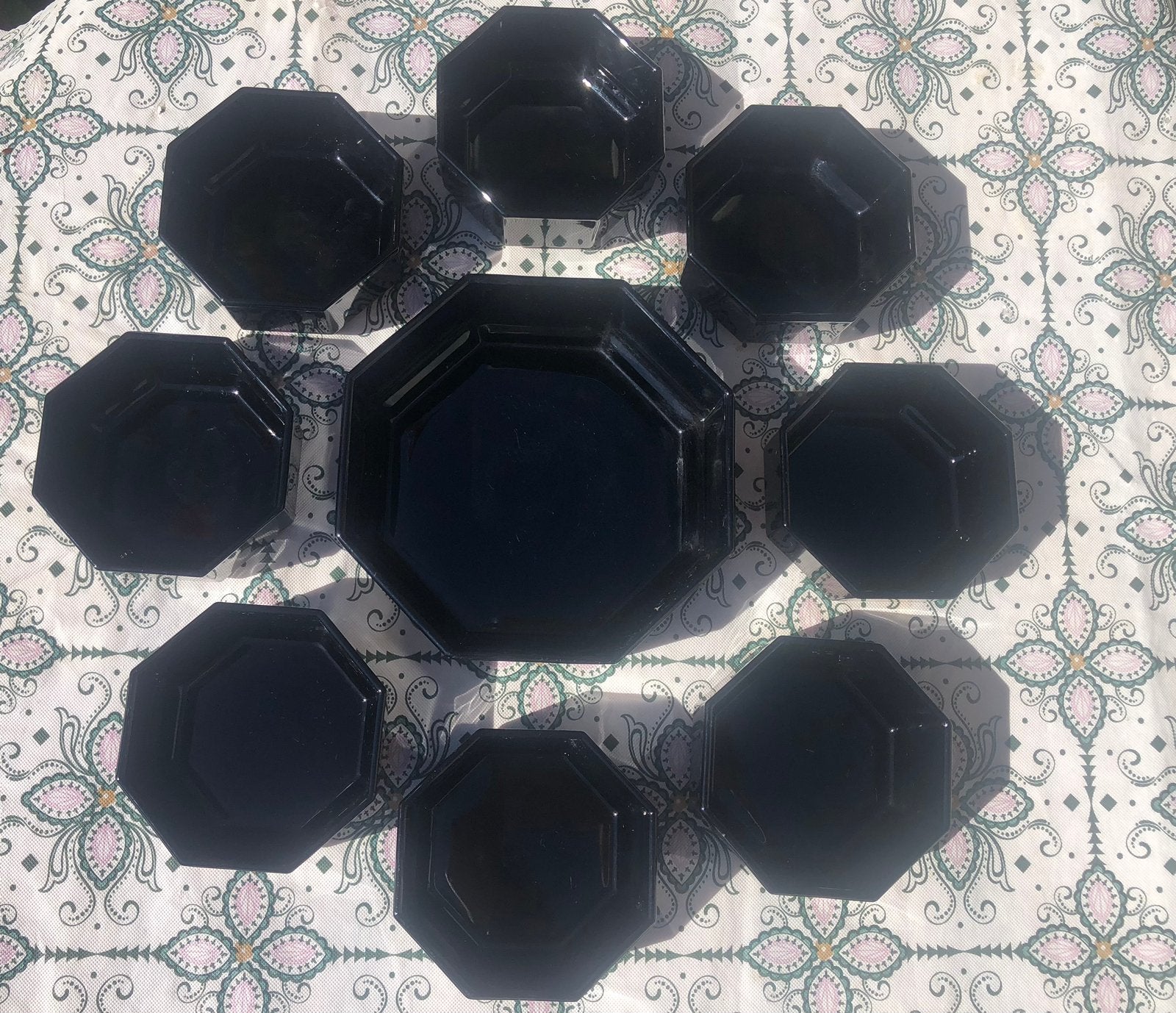 Vintage Arcoroc Octime schalen 8 hoekig, zwart, Ophalen of Verzenden, Zo goed als nieuw, Rond, Glas