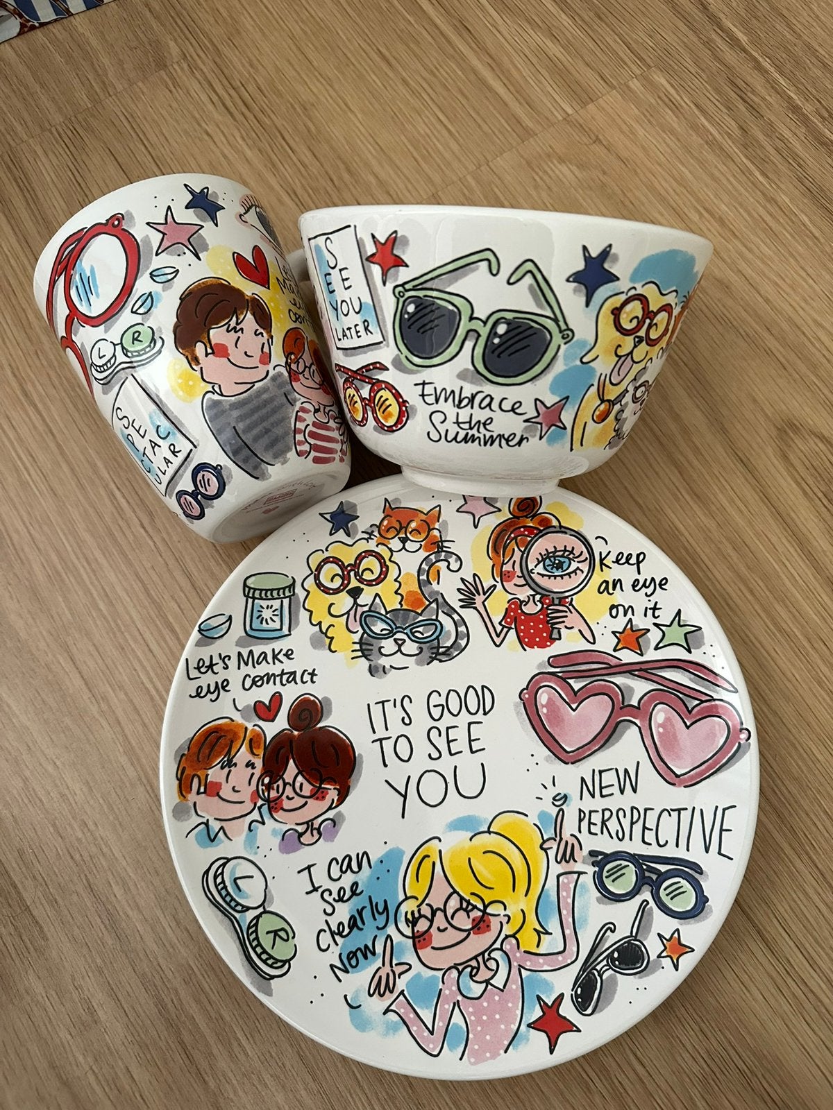 Uniek Blond Amsterdam optiek give away servies set, Nieuw, Ophalen of Verzenden, Bord(en), Overige stijlen