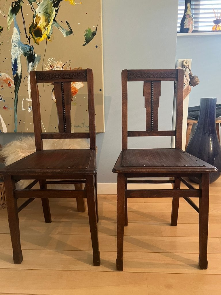 Oude eiken stoelen, Art Deco-stijl, Ophalen of Verzenden
