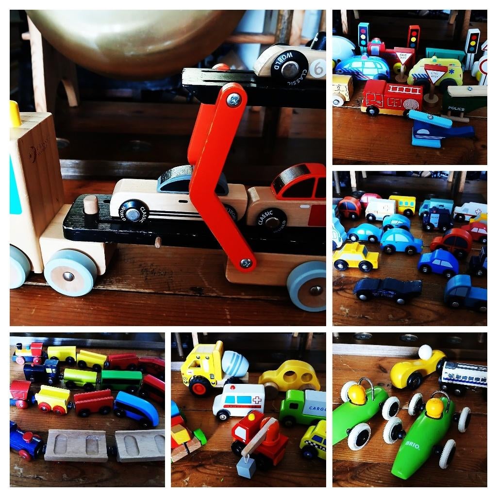 Houten auto's treintjes laadwagen brio raceauto's, Kinderen en Baby's, Speelgoed | Houten speelgoed, Ophalen of Verzenden, Gebruikt