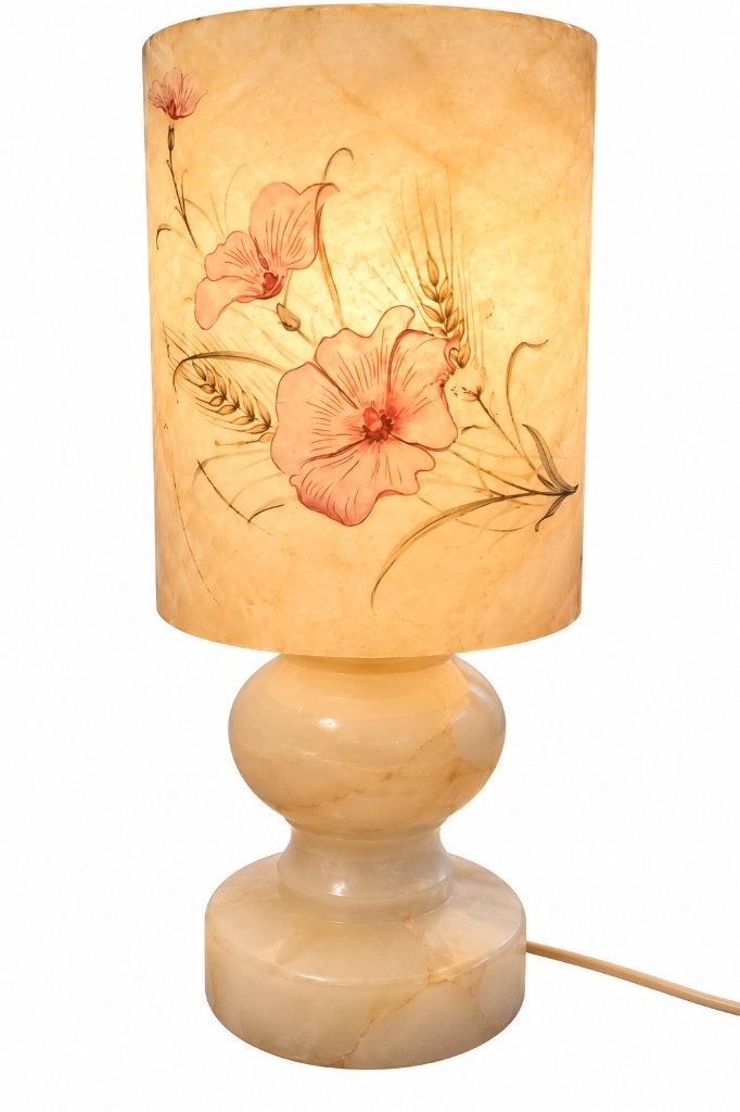 Vintage albasten tafellamp met bloemendecoratie, Ophalen of Verzenden