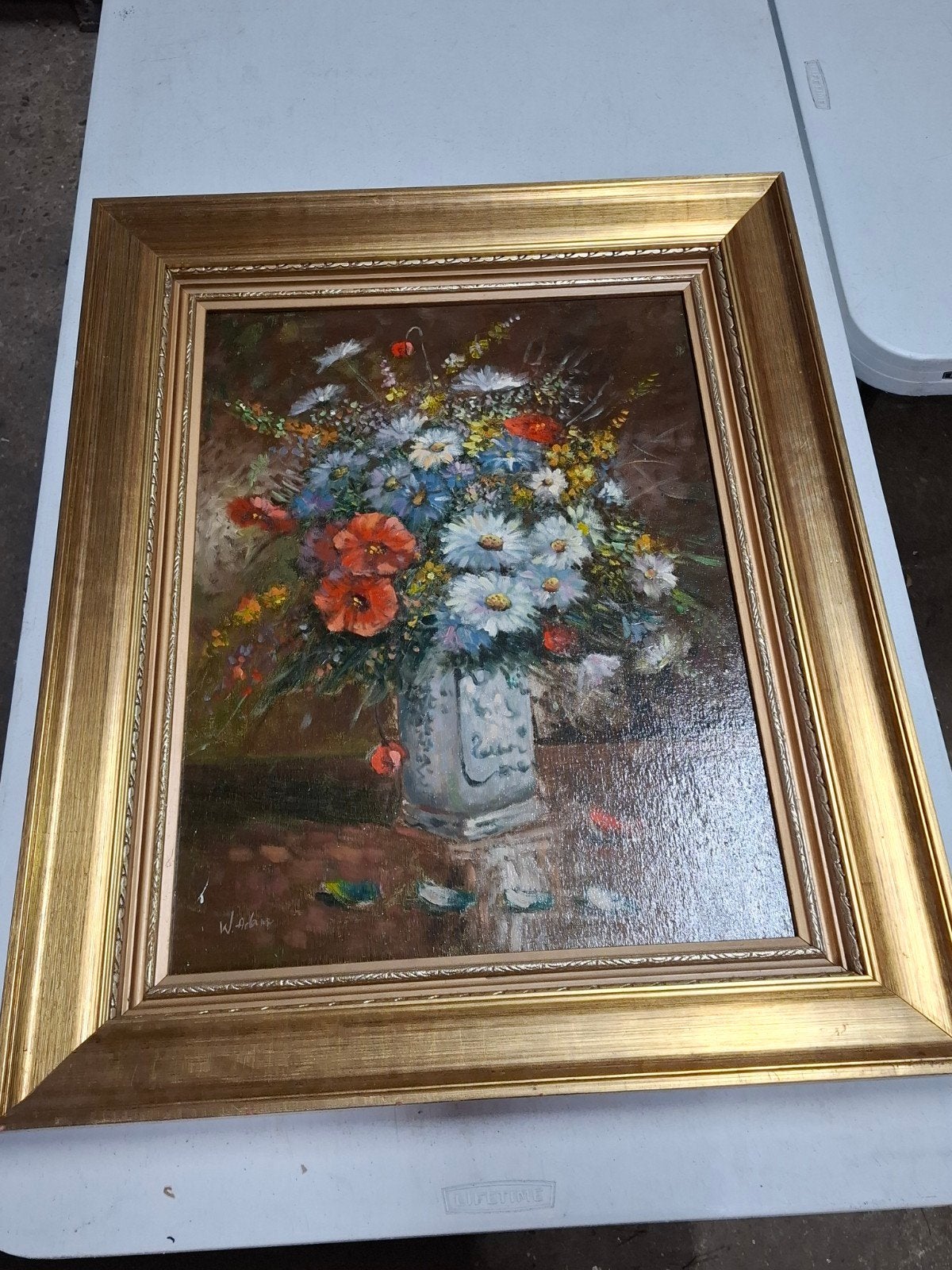 Schilderij: Kleurrijk Bloemenstilleven in Vaas, gesigneerd, Antiek en Kunst, Ophalen