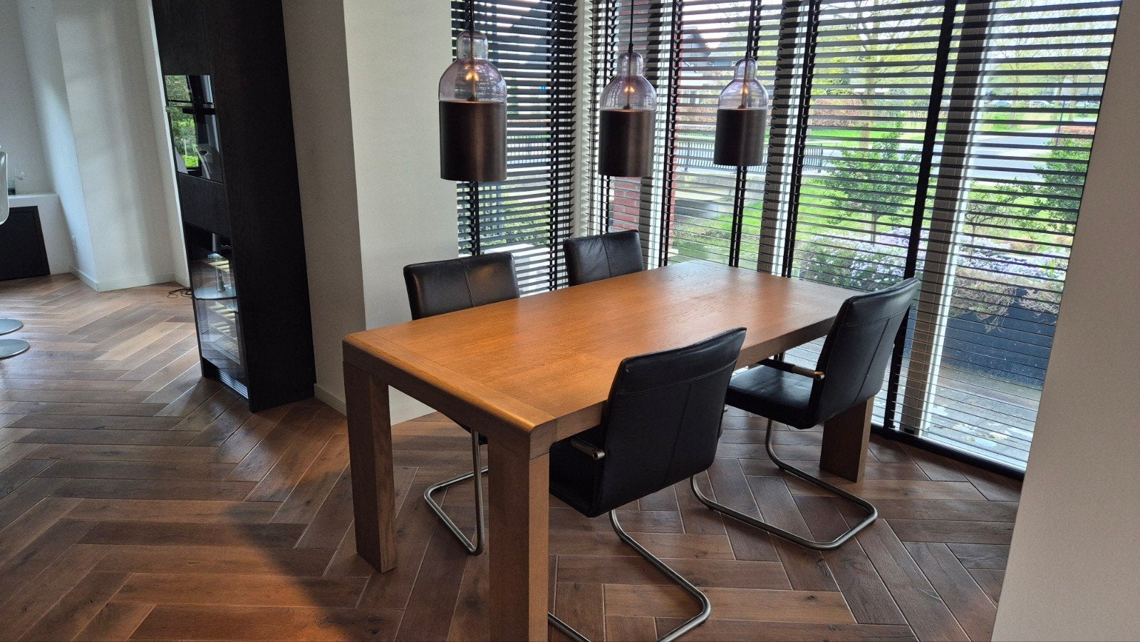 Eiken eettafel met 4 stoelen., Ophalen, Gebruikt, Eikenhout, 50 tot 100 cm