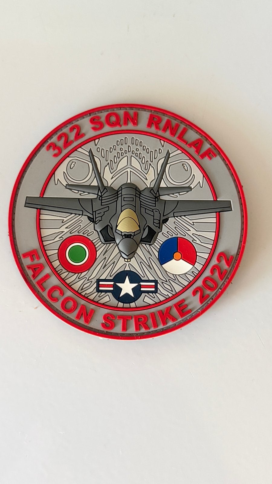 322 SQN RNLAF Falcon Strike 2022 Embleem F-35 Patch, Ophalen of Verzenden, Luchtmacht, Nederland, Embleem of Badge